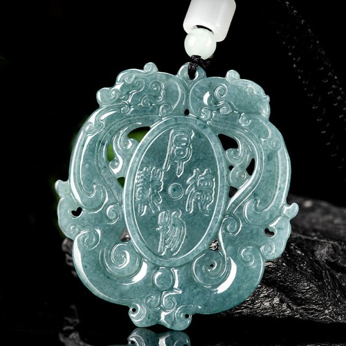 Real Grade A Natural Blue Jade Jadeite Lucky Dragon Phoenix Pendant 52*49mm - Picture 5 of 8