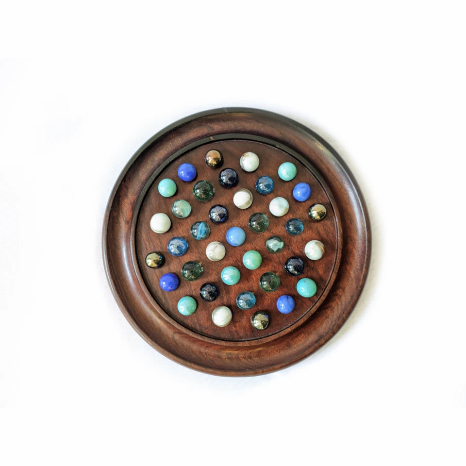 Handmade Rosewood Solitaire Board Game Set 9" with 37 marbles | Wooden Solitaire - Image 2 of 4