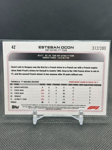 2022 Topps Chrome Formula 1 - F1 Racers Esteban Ocon #42 Purple Refractor /399 - Bild 2 von 2
