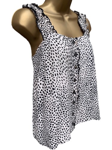 Ladies Topshop Black Mix Animal Print Hi/Low Summer Strappy Blouse Top UK 8 - Picture 4 of 16