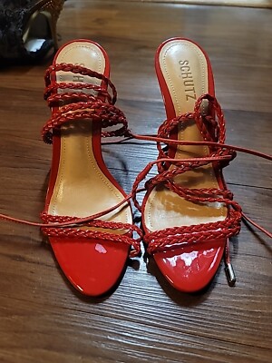 SCHUTZ Red Strappy Heel Sandal 7B
