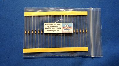 Resistors, carbon film, 1/4 watt-5%-axial leaded-680,000 Ohm (680K) - QTY of 20