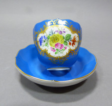 Meissen Gedeck  Mokkatasse & Untertasse in hellblau blau mit Blumenbouquet