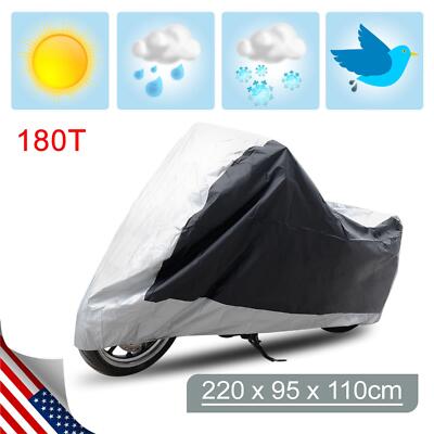 L 190T Rain Dust Motorcycle Cover Silver Black Outdoor UV Rain Dust Protector