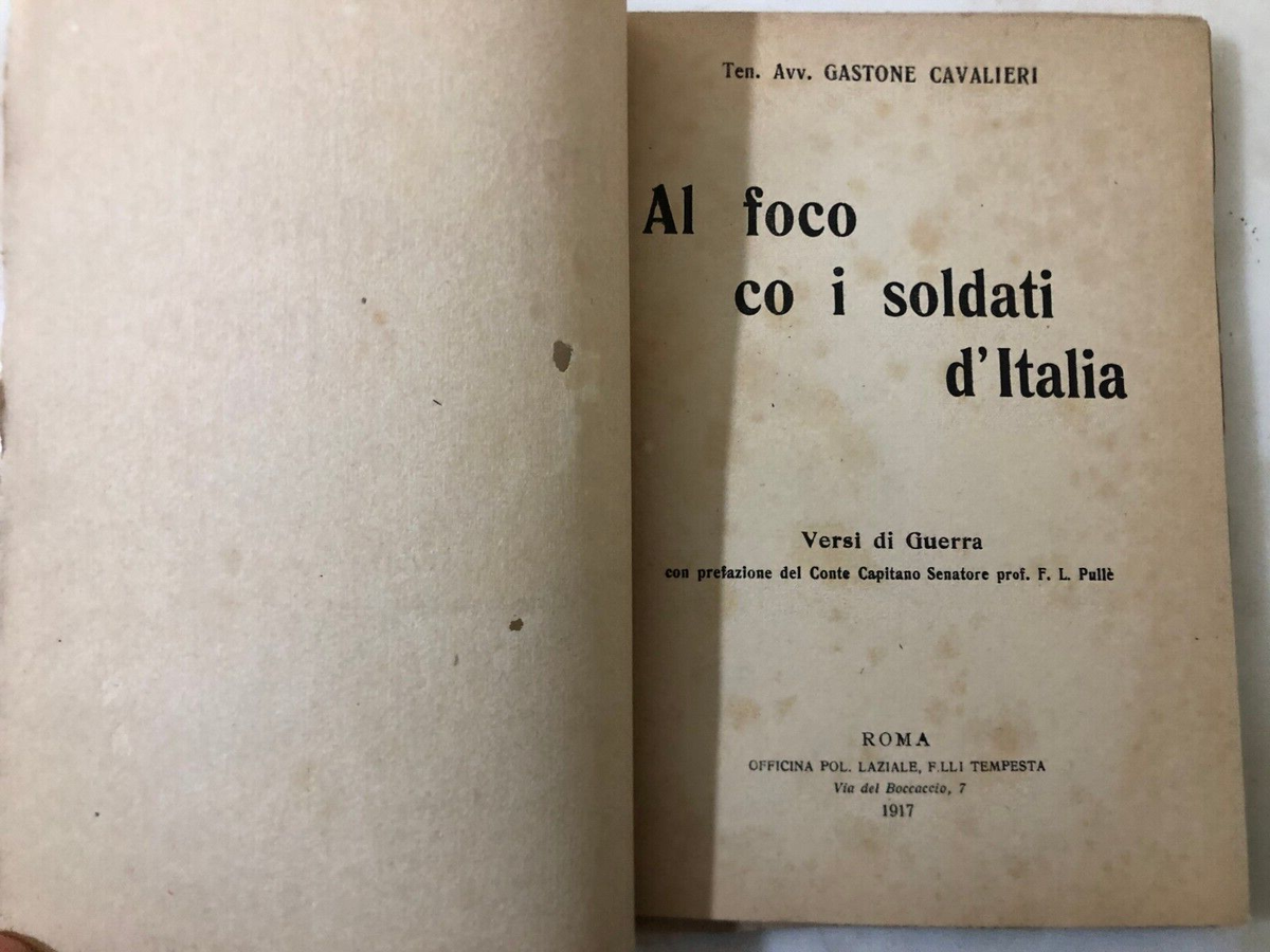 Raro libro WWI Poesia Al foco co i soldati d'Italia Gastone