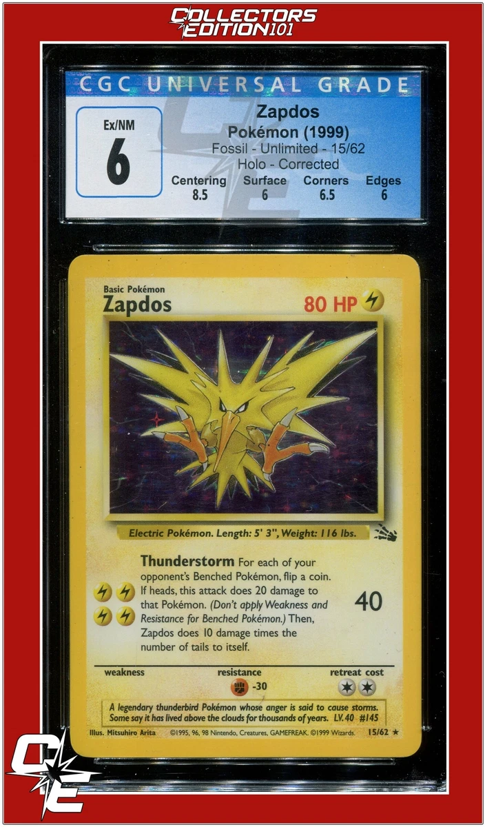 Pokemon Zapdos 15 Fossil Holo Corrected CGC 6 blog.knak.jp