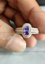 925 Sterling Silver 2Ct Oval Cut Purple Amethyst Rose Gold Fn. Engagement Ring