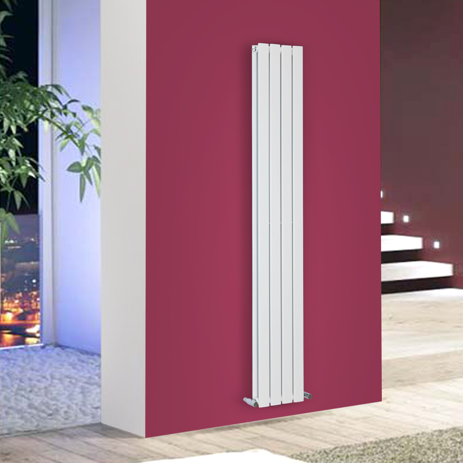 White Designer Radiator Vertical Tall Upright Double 1800x272mm Flat Panel