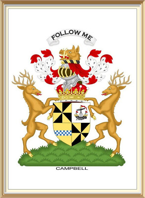 CAMPBELL Scottish Highland Clan 7x5 Kunstdruck Wappen FOLLOW ME Motto