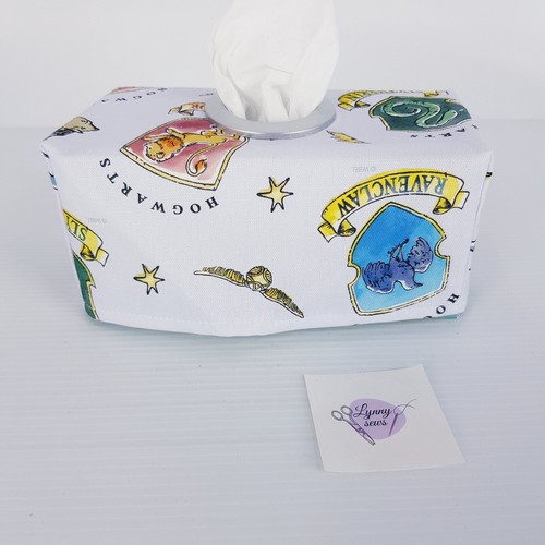 Tissue Box Cover Handmade Harry Potter House Logos White Silver Circle Opening - Picture 8 of 13