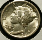 1916 Mercury Dime, Lustrous Choice BU FSB Full Split Bands First Year Issue