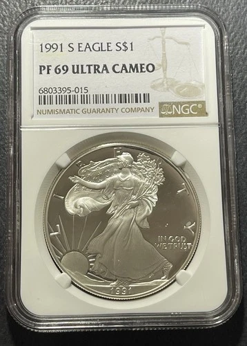 American Silver Eagle 1991 S One Ounce Silver Coin: NGC PF 69 Cameo- BL9602853-5