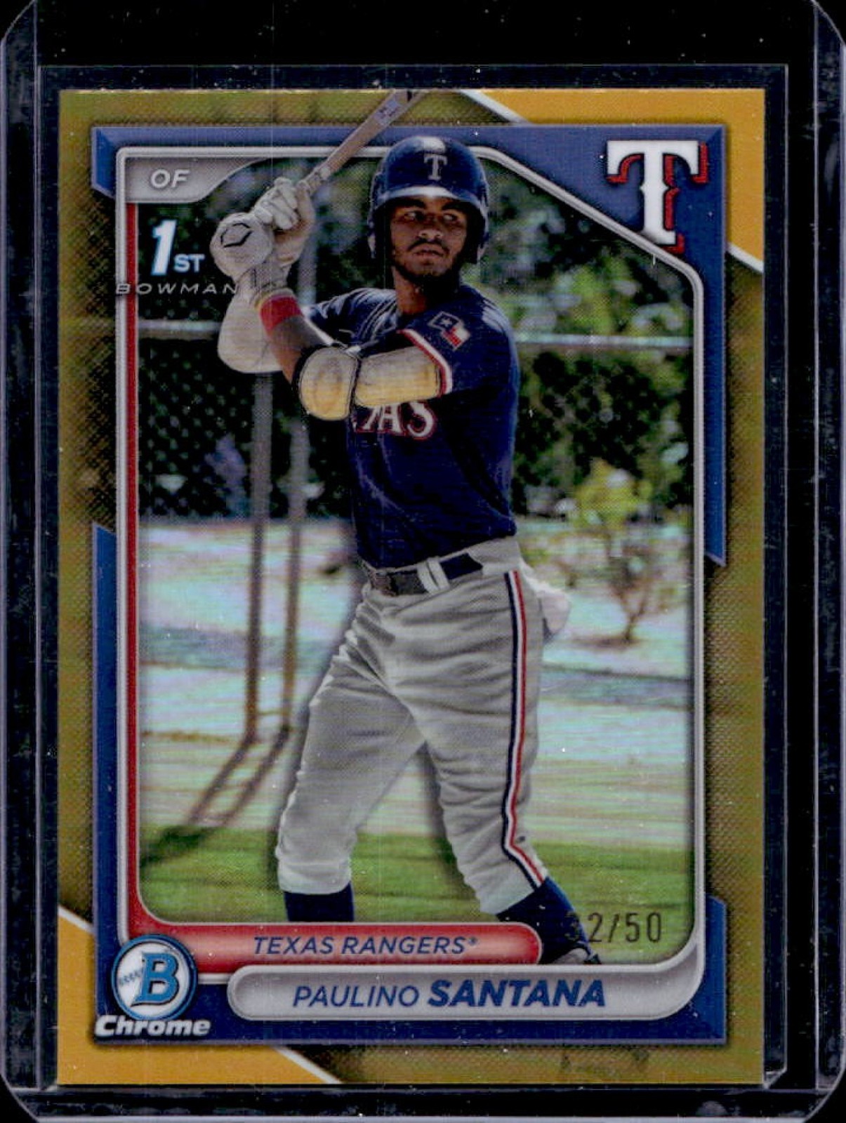 2024 Bowman Chrome Paulino Santana Gold Refractor 1st #32/50 Rangers
