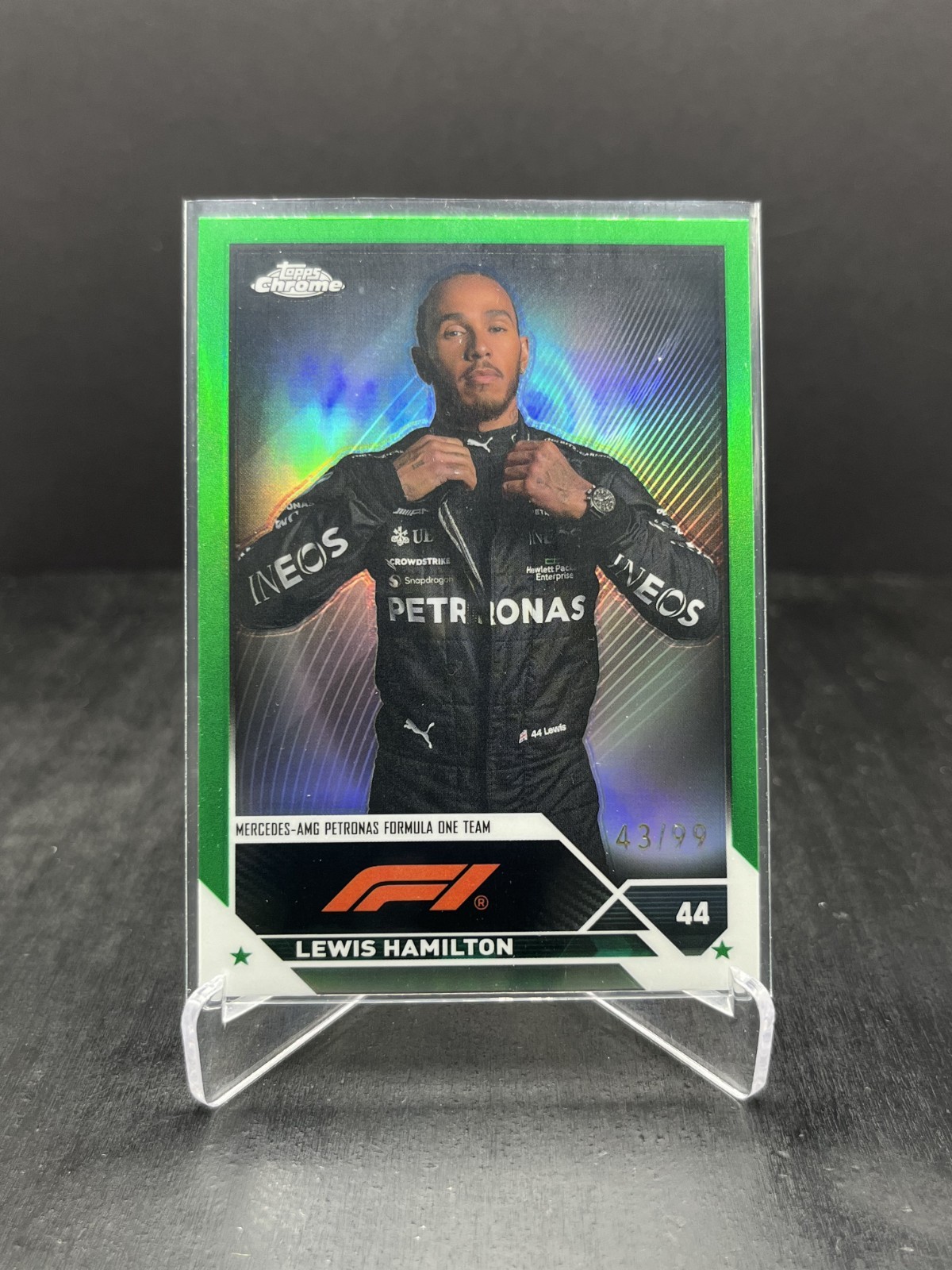 2023 Topps Chrome Formula 1 F1 Lewis Hamilton Portrait Green Refractor 43/99 #21