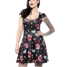 Sourpuss MEDIUM Diamonds  Are Forevr Mini Dress Capped Sleeve Rockabilly Grunge