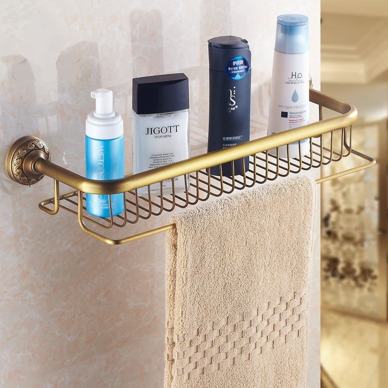 Shower Shelf Storage Rack Wall Mounted Antique Brass
