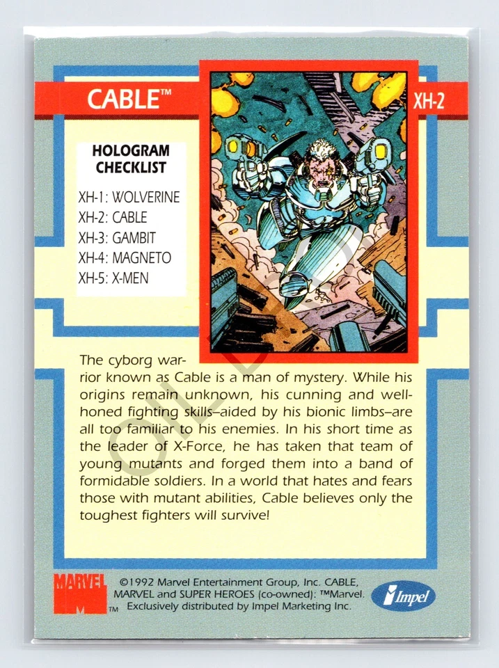 1992 Impel The Uncanny X-Men CABLE #XH-2 Hologram - Image 2 of 2