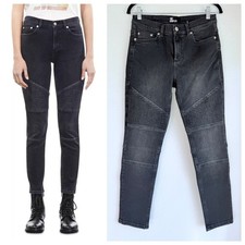 NEW The Kooples Women's Moto Low Rise Slim Jeans in Black Size 38 US 27 28 