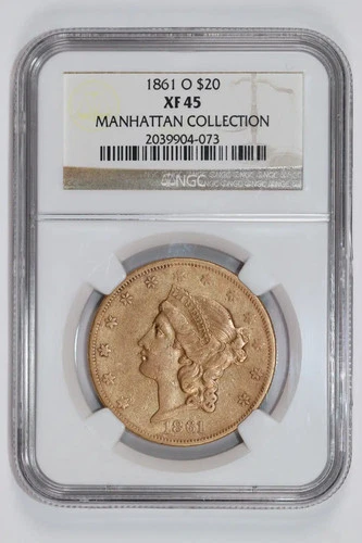 1861-O $20 GOLD LIBERTY DOUBLE EAGLE NGC XF45 ORIGINAL PQ!