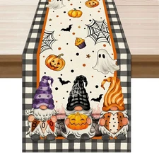 XCHI Spooky Boo Plaid Gnome Halloween Table Runner Party Table Decoration for Ho