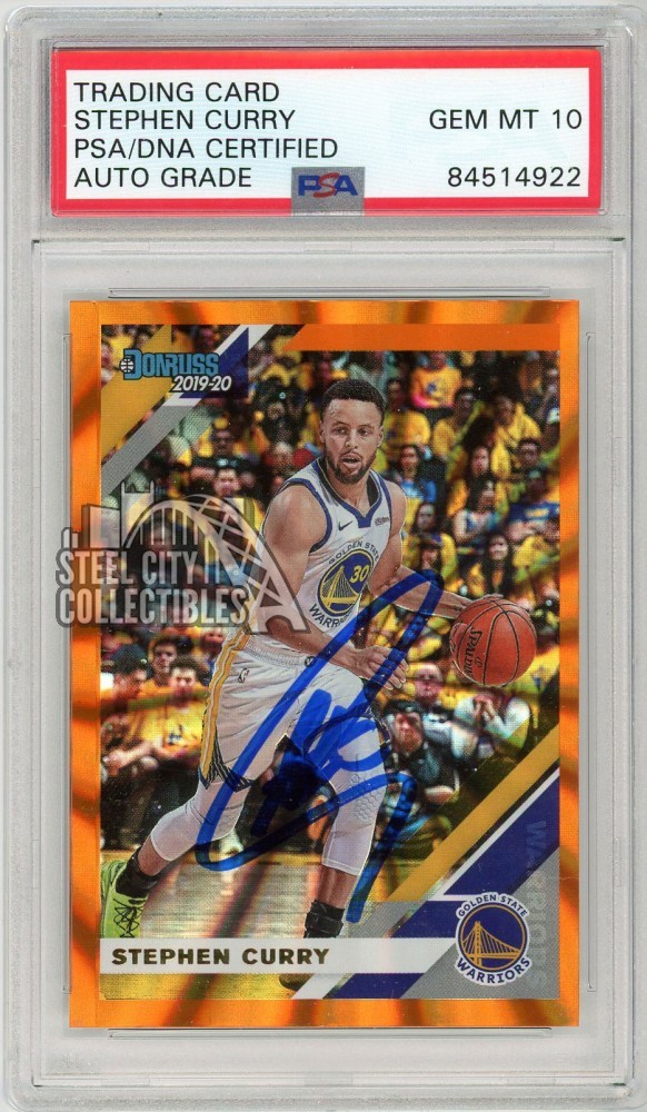Stephen Curry 2019-20 Panini Donruss Orange Laser Autograph Card #64 PSA/DNA 10