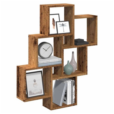 Wandregal 78x15x93cm Altholz Ingenieurholz 6-stufig Schwebender Stauraum schmal