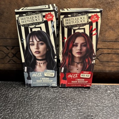 2x Splat Beetlejuice UV Glow Striking Silver &  Red Pop Temporary Hair Makeup