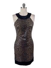 Cache Y2k Animal Leopard Print Dress Womens 6 Sequin Sheath Mobwife Avant Garde