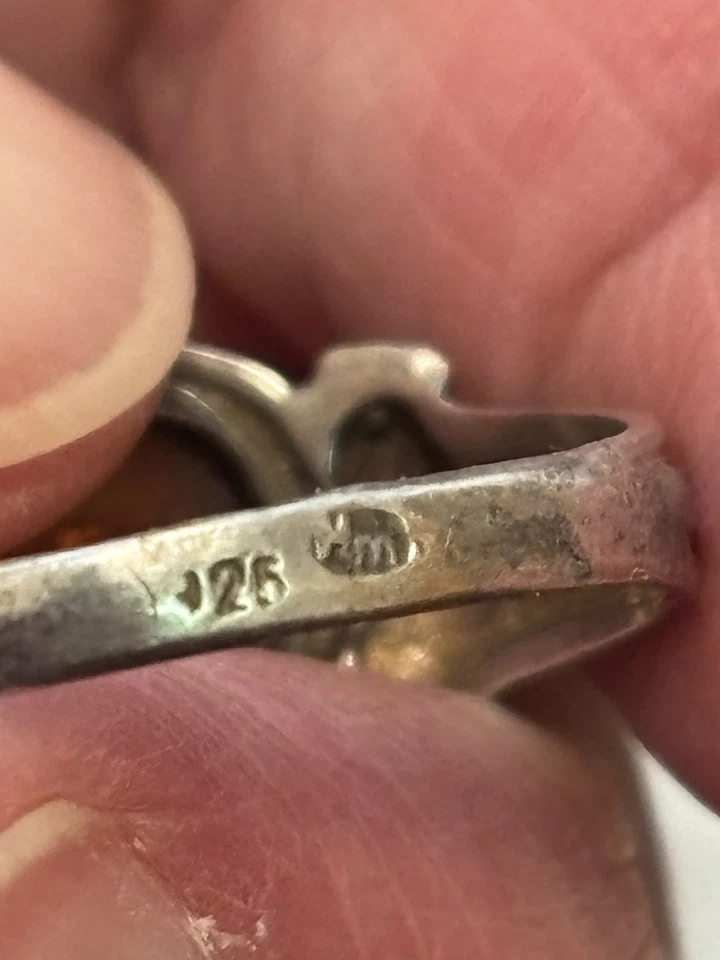 Anillo Vintage PLATA ESTERLINA 925 Talla 7.25 Ámbar Báltico Banda Joyería Sello Foto 4 de 4