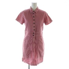 Gucci Denim Dress Midi Short Sleeve Flare Pink XS 36 Leather Patch