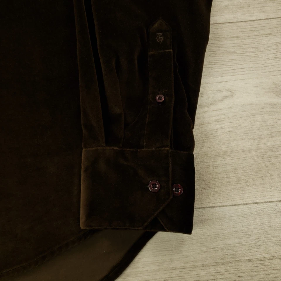 Camisa Robert Graham Terciopelo Abotonada Para Hombre Talla Grande Marrón Algodón Manga Larga Foto 3 de 4