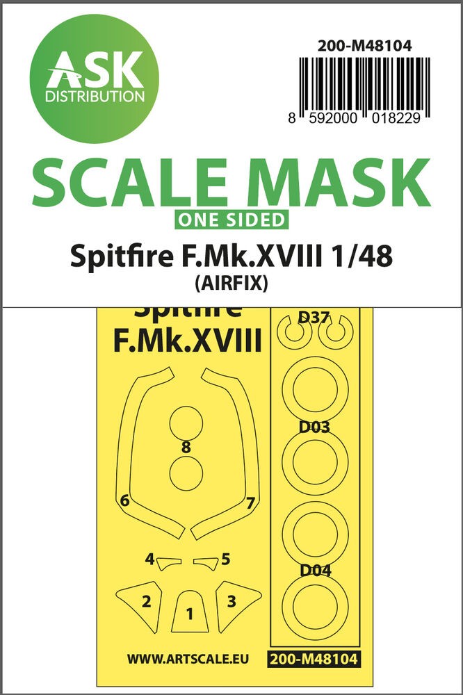 Art Scale Kit 200-M48104 - 1:48 Spitfire F.Mk.XVIII One-Sided Mask Self-Adhesive