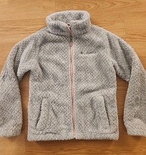 Columbia Fire Side Sherpa Full Zip Jacket Gray Girls Youth Size S 7/8