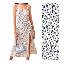 Reformation Crimini White Blue Ditsy Floral Mykonos Print Midi Dress size 0