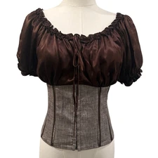 Vintage Bebe Corset Top Silk Milkmaid Chocolate Brown Y2K Coquette Cottagecore 6