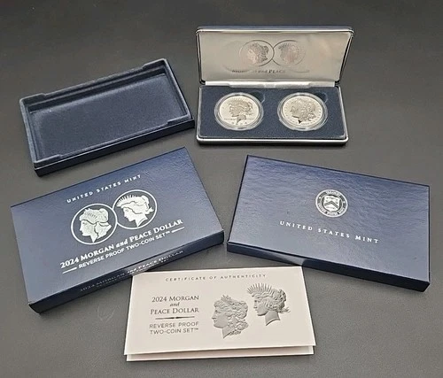 2024 Morgan and Peace Dollar Reverse Proof Two-Coin Set OGP