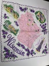 Vintage State of Wisconsin Cotton Souvenir Handerchief - Featuring State Map