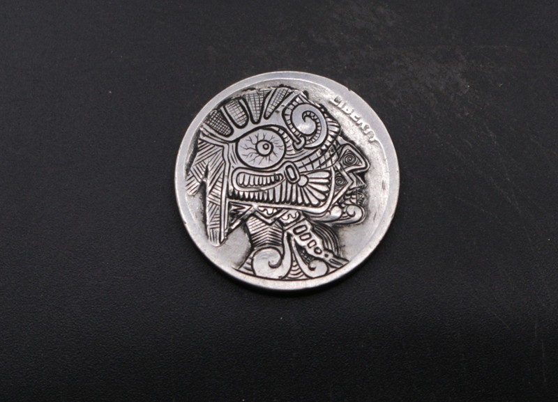 Hand Engraved Buffalo Nickel –Psychedelic Hybrid Abstract Portrait One‑of‑a‑Kind
