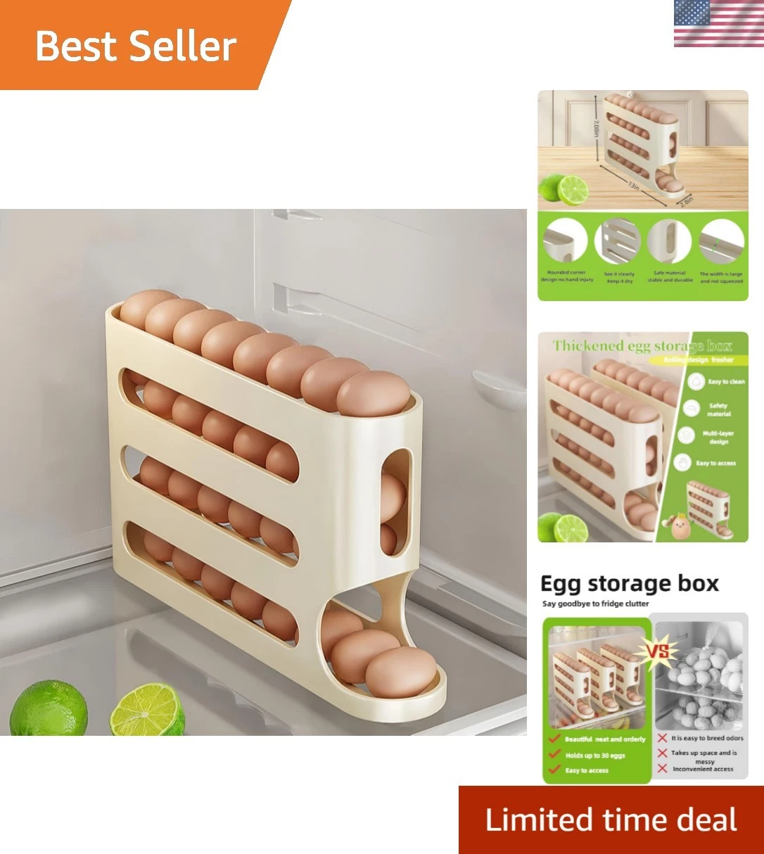 Egg Holder for Fridge, Egg container for refrigerator, Space-Saving Automatic...