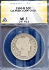 1906-D Silver 50c Barber Half-dollar AG 3 Details ANACS 7914377 + Bonus