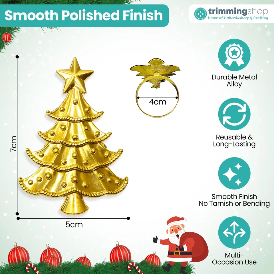 Anelli Portatovaglioli Natalizi In Oro Set Di Decorazioni Per Tavolo - Immagine 2 di 4