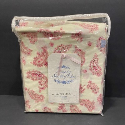 New Rachel Ashwell Simply Shabby Chic Duvet Set-Full/Queen Cream Pink Paisley