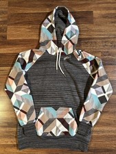 Hooey Hoodie Womens Small Multicolor Geometric Print Pullover Sweatshirt