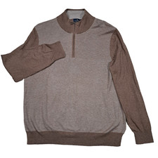Brooks Brothers Sweater Mens XL 1/4 Zip Pullover Brown Cotton Cashmere XL