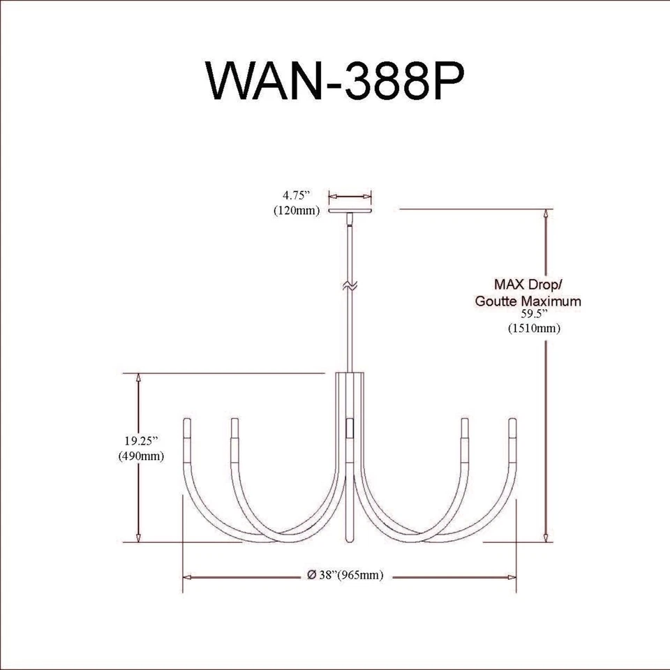 Lámpara de araña abstracta Dainolite WAN-388C 8 luces 38" W - negra Foto 2 de 4