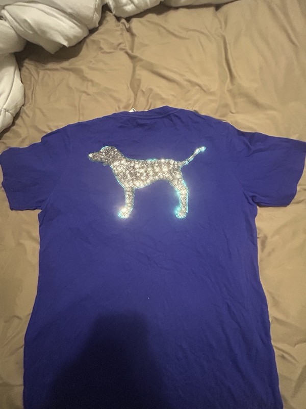 victoria secret Pink XS Sequin Dog Pocket Tee Shirt MWMT Indigo Purple Blue