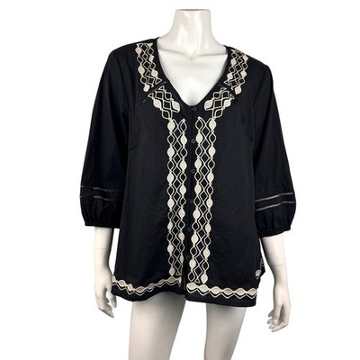 B.Young BYHEIDY Shirt Black Embroidered Boho Large 40 Cotton