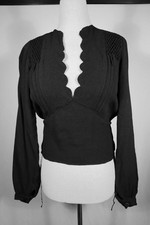 Vintage 1940's French Black Rayon Crepe Blouse Size Medium Excellent Condition
