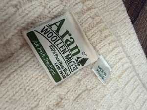 ARAN MOR Ireland 100% MERINO WOOL Luxury KNIT CREAM THROW BLANKET 52x42