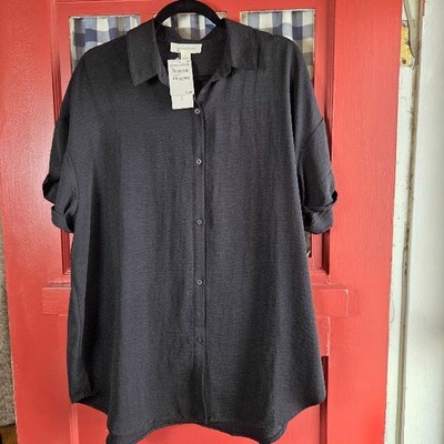 Treasure & Bond Women's Black Short Sleeve Button Up Shirt Size S NWT MSRP $55